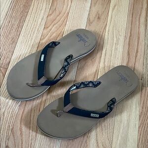 Cushion by Reef Flip Flops Womens 10 Black Brown Beachy Tropical Resort Vacation